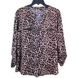 Always Indigo Animal Print Cheetah Print Blouse Size M/L